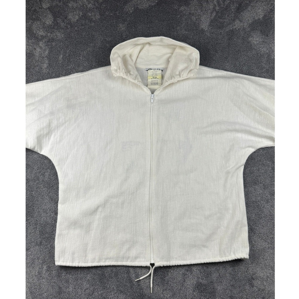 Vintage Hula Girl Applique Zip Up Jacket White Cotton Blend Drawstring Hem Sz 10 - Picture 4 of 11